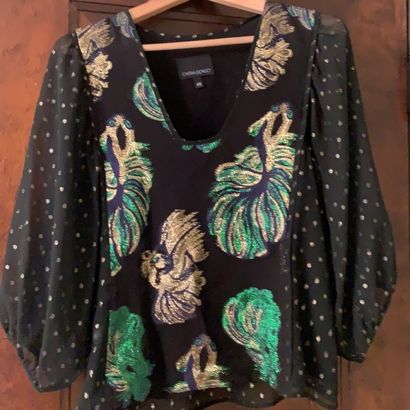 Cynthia Rowley metal contrast black blouse. - Picture 2 of 8